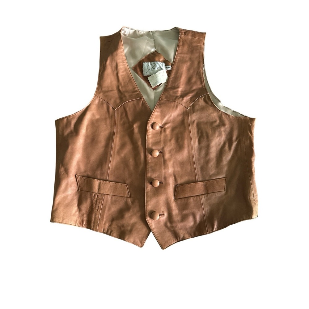 Jose Luis NWT Mens‎ Leather Vest 42R Brown Buttons Western Cowboy